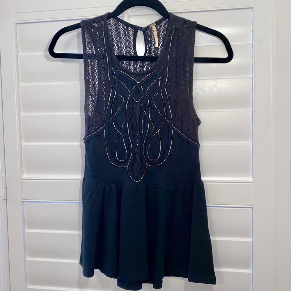 Free People Black Peplum Crochet Top